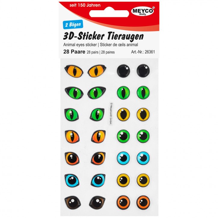 3D-Sticker-Tieraugen, ø 10mm, 2 Bögen á 14 Paare