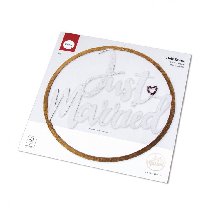 H-Kranz Just married, 30cm ø, zum Hängen, Box 1Stück, natur