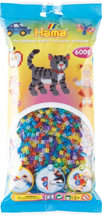 Hama Bügelperlen Transparent 6000Stück, Glittermischung