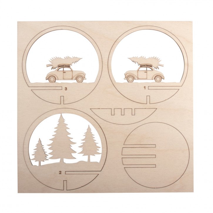 Holz-Steck.Auto+Baum,FSCMixCred, 9,5cm ø 5-tlg., SB-Btl 1Set, natur