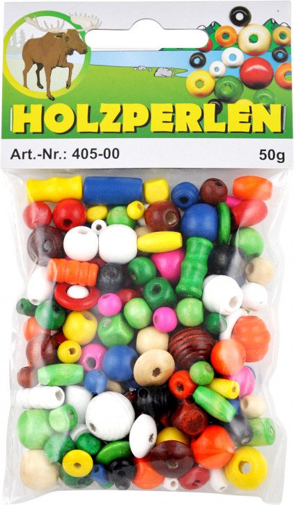 Holzperlen Sortiment, bunt gemischt 50 g