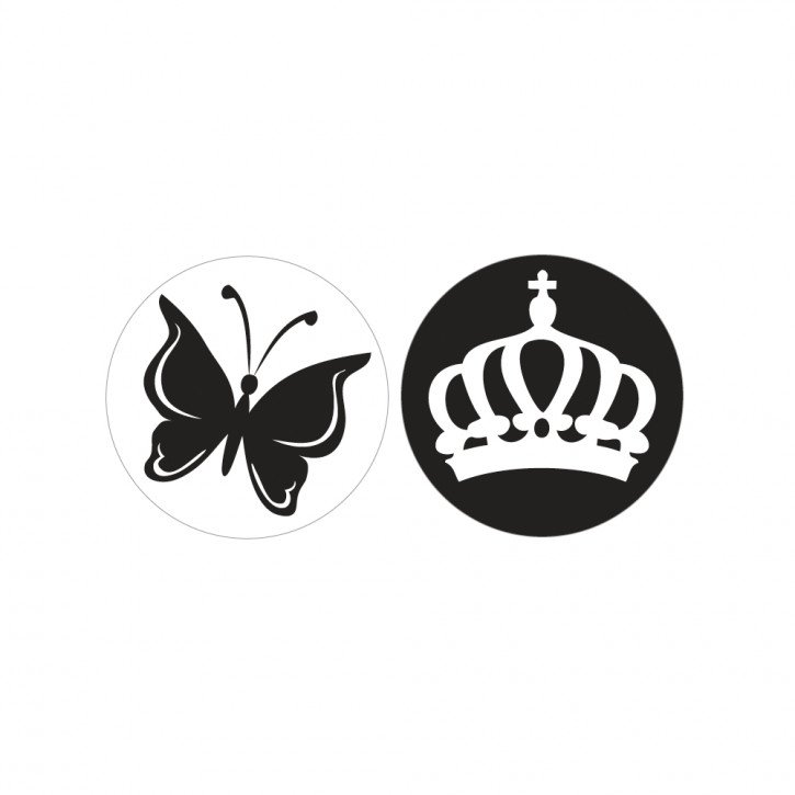 Label Schmetterling & Krone, 30mm ø, SB-Btl 2Stück