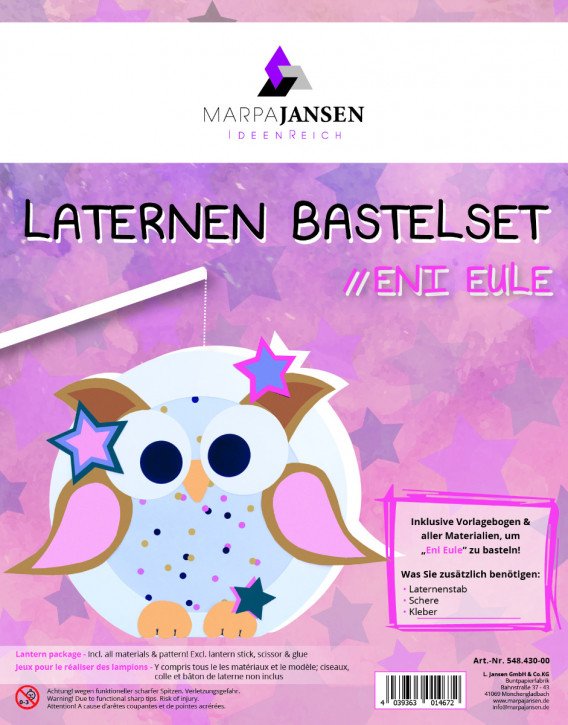 Laternen Bastelset, Eni Eule 22 cm Ø, 1 Set