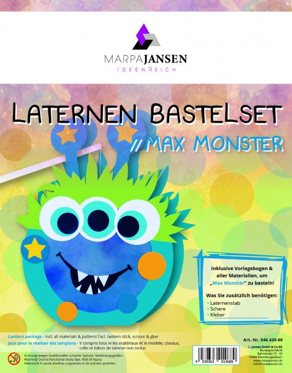 Laternen Bastelset, Max Monster 22 cm Ø, 1 Set