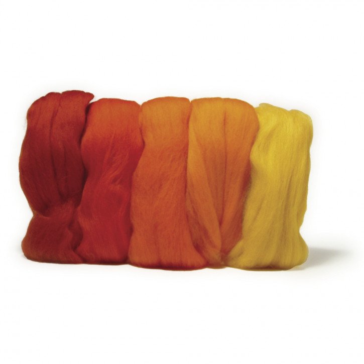 Merino-Kammzug, superfein 19 mic, 5x10g sortiert, SB-Btl 50g, Rot-Töne