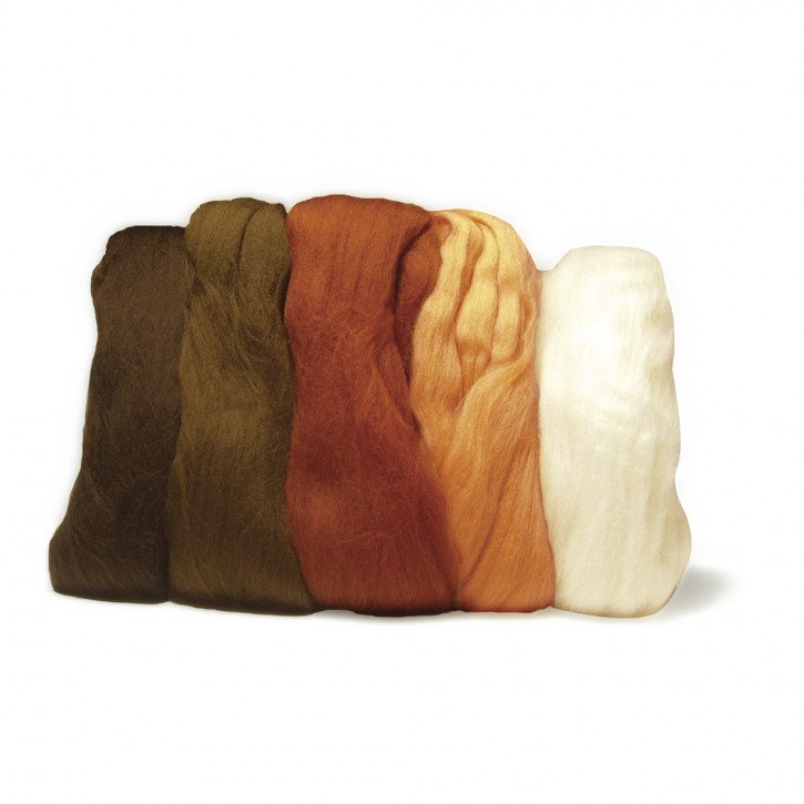Merino-Kammzug, superfein, 5x10g sortiert, SB-Btl 50g, Braun-Töne