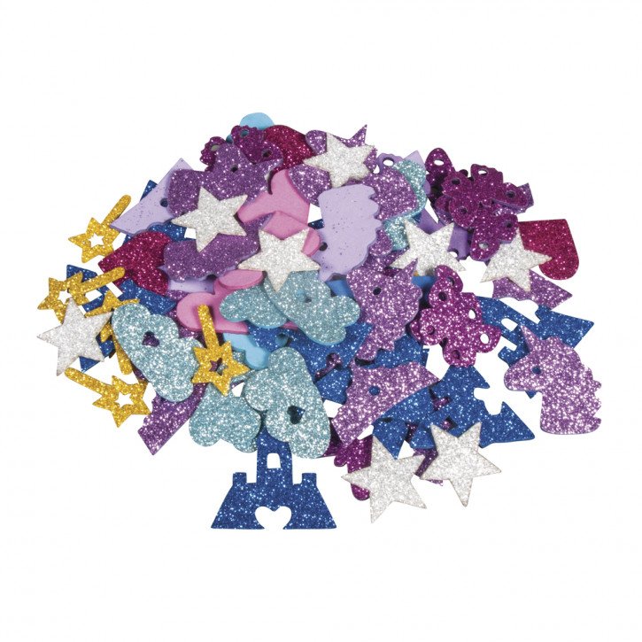 Moosgummi Märchen Mix Glitter 3-4cm, selbstklebend, SB-Btl 80Stück