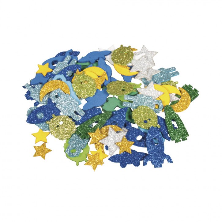 Moosgummi Weltraum Mix Glitter 2-3cm, selbstklebend, SB-Btl 80Stück