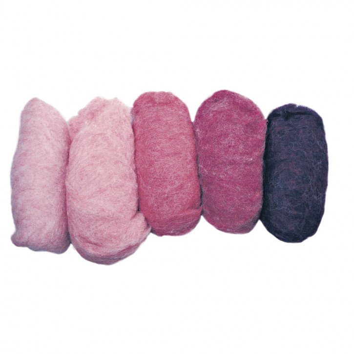 Reine Schurwolle, meliert Vlies, 5 Farben à 20g, Rosa-Töne