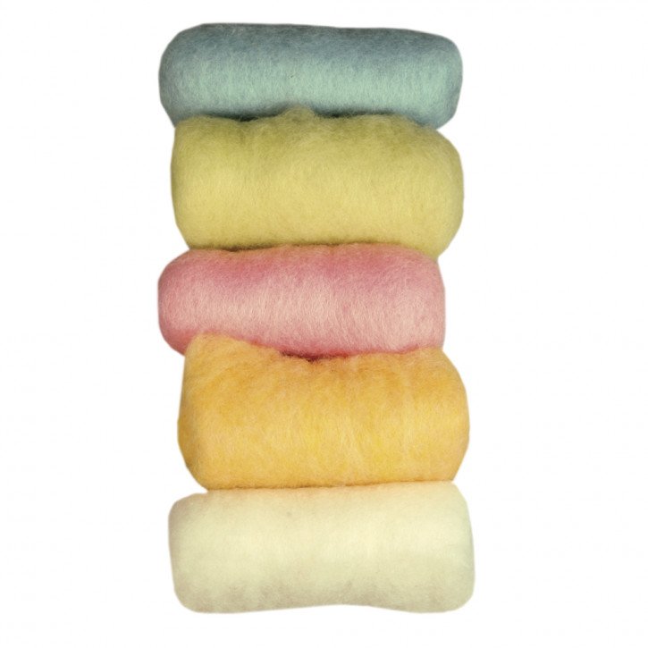Reine Schurwolle Vlies, 5 Farben à 20g, Beutel 100g, Sommermix Poetry Life
