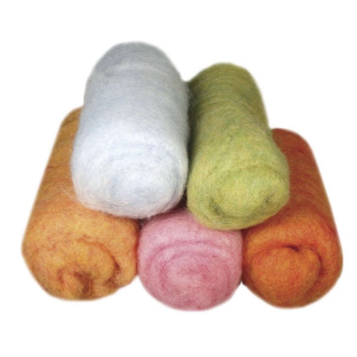 Reine Schurwolle/Vlies,meliert 5 Farben à 20g, Sommermix Pastelltöne