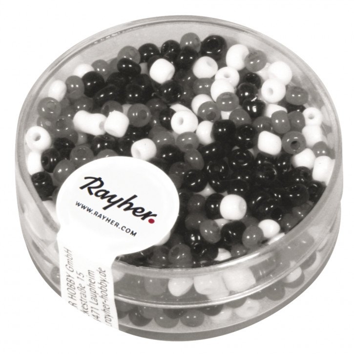 Rocailles Mix, 2,6mm Dose 17g, schwarz/weiß