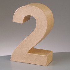 Zahl 2 aus Pappmaché , H 17,5 x B 11,5 x T 5,5 cm